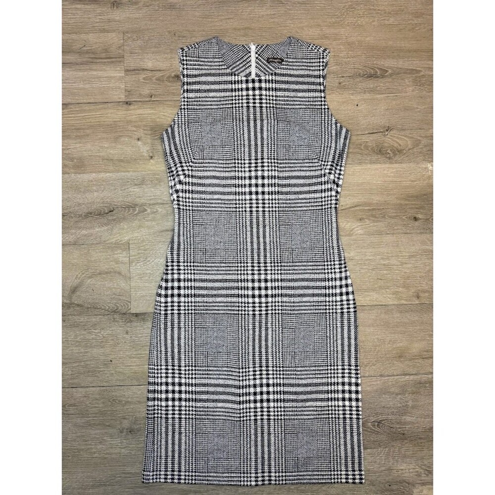 Black White Glen Plaid Sheath Dress XS Sleeveless